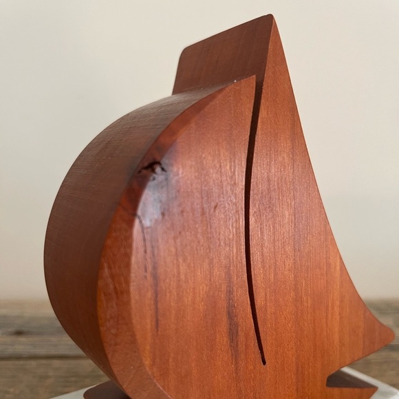 Wooden Sailboat Sculpture on Marble Base bookend - Picture 4 of 5